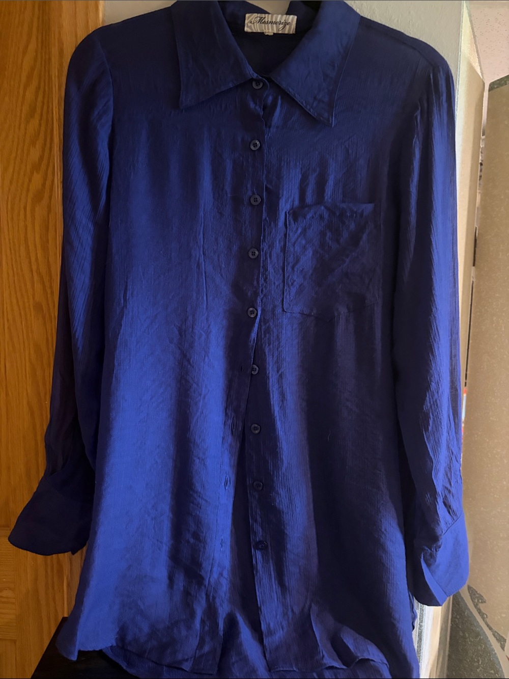 Mesmerize Blue Button-Down Shirt - Classic Collared Long Sleeve